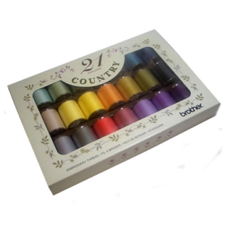 Brother Country Matt Finish Embroidery Threads Box of 21 Threads