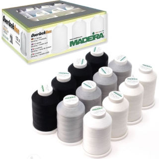 Madeira Aerolock thread box set of 12 cones white, black and grey