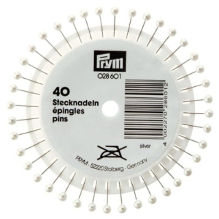 Prym Plastic Pearl-Headed Silver Pins 028601