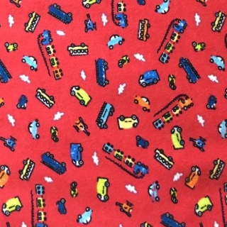 Red Transport 100% Brushed Cotton Fabric